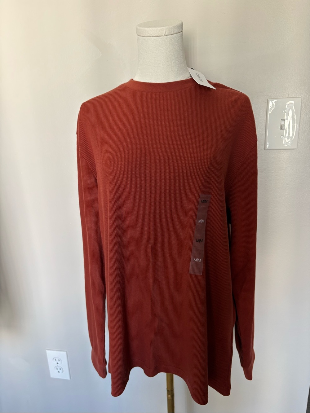 Calvin Klein Jeans Rust Crew Neck Long-Sleeve Waffle Shirt